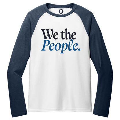 "We the People." Quorum Tri-Blend Colorblock Raglan front print in Rebel Blue / Bright White