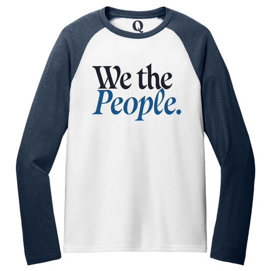 "We the People." Quorum Tri-Blend Colorblock Raglan front print in Rebel Blue / Bright White