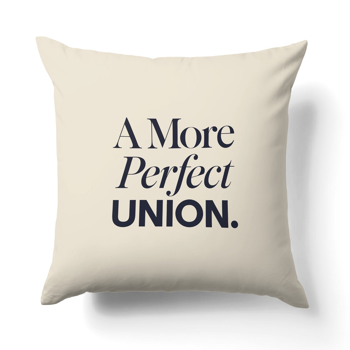 "A more perfect union." — Quorum Pillow on Capitol Blue canvas