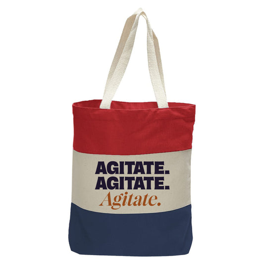 "Agitate.", Quorum Tri-Color Canvas Tote in red, natural, and navy panelled cotton canvas