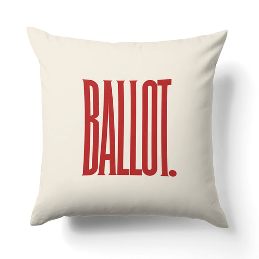 "Ballot." — Quorum Pillow on Penguin Red canvas