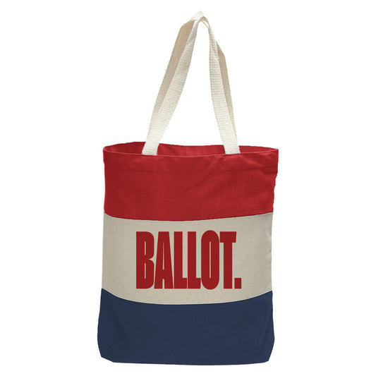 "Ballot.", Quorum Tri-Color Canvas Tote in red, natural, and navy panelled cotton canvas