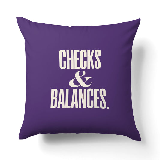 "Checks and balances." — Quorum Pillow on Courts Purple canvas
