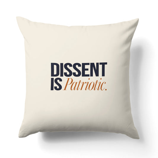 "Dissent is patriotic." — Quorum Pillow on Movement Orange canvas