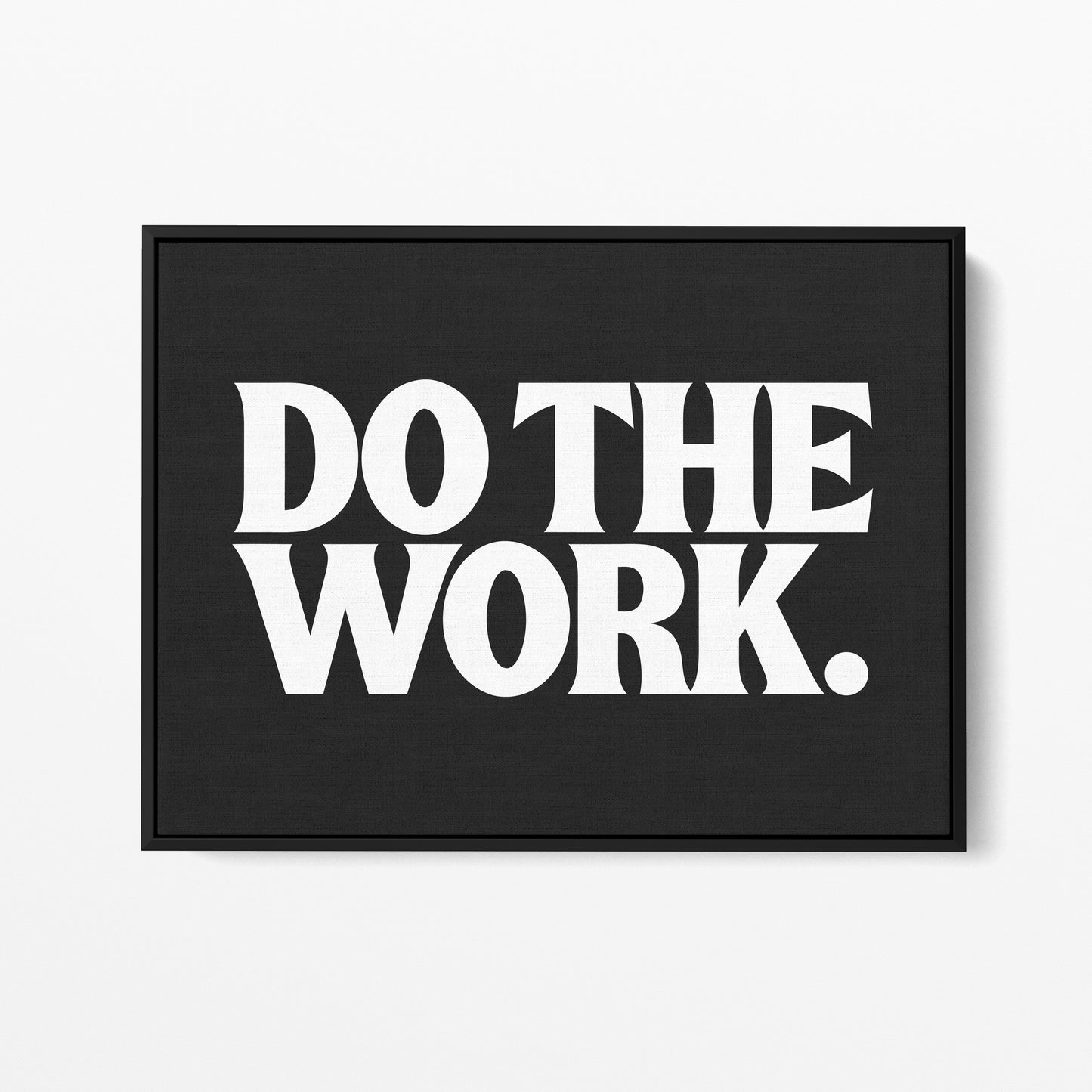 Do the Work — Quorum framed gallery canvas in black hardwood floater frame, landscape orientation