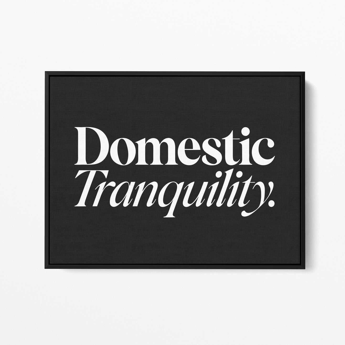 Domestic Tranquility — Quorum framed gallery canvas in black hardwood floater frame, landscape orientation