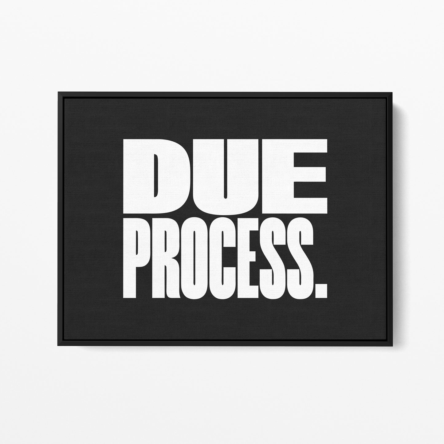 Due Process — Quorum framed gallery canvas in black hardwood floater frame, landscape orientation
