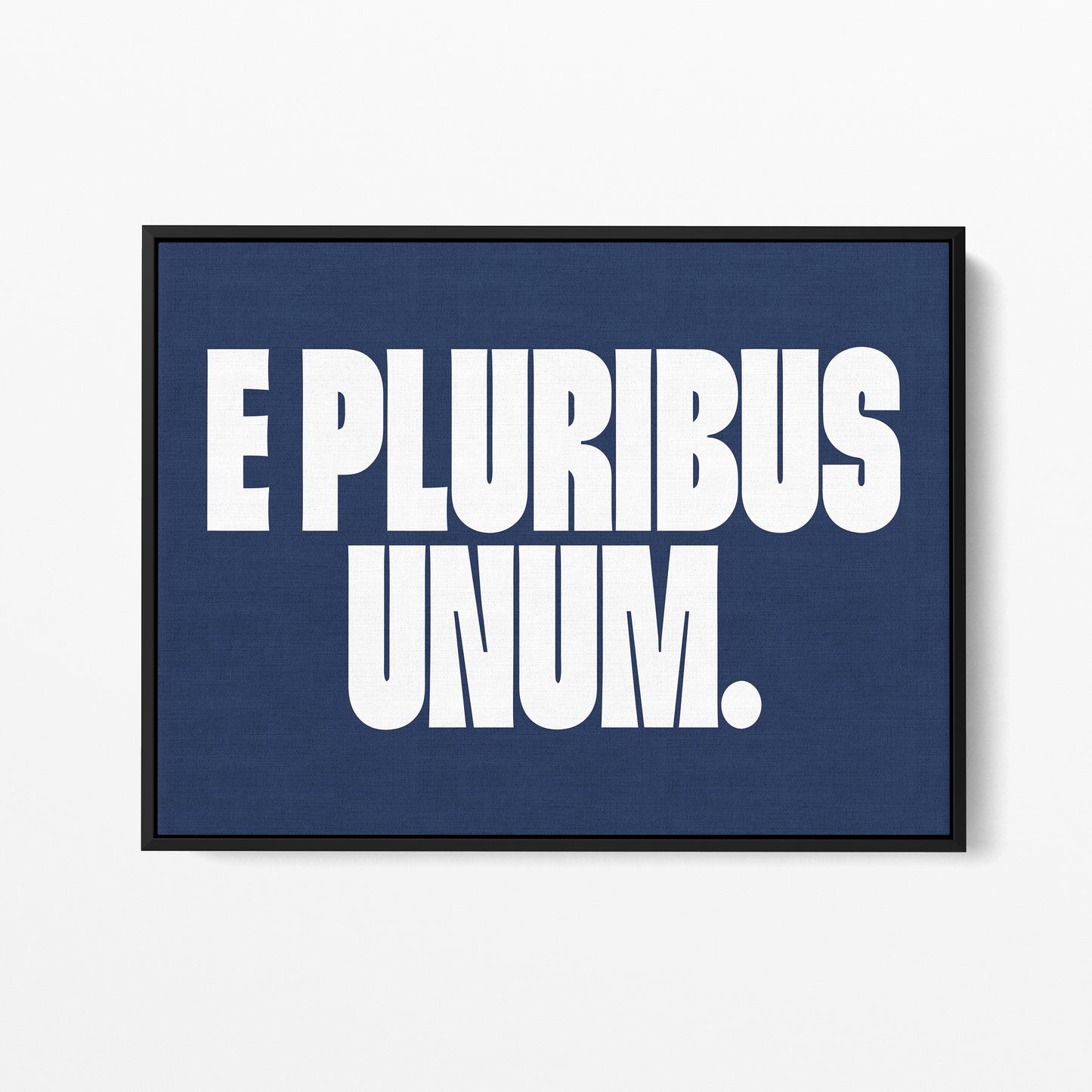 E Pluribus Unum — Quorum framed gallery canvas in black hardwood floater frame, landscape orientation