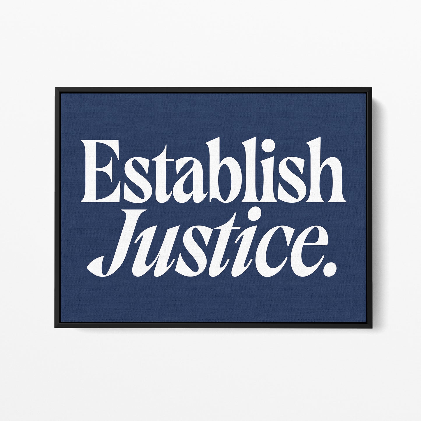 Establish Justice — Quorum framed gallery canvas in black hardwood floater frame, landscape orientation