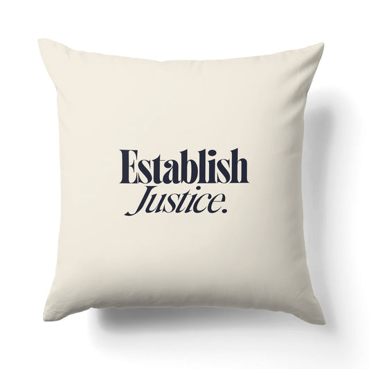 "Establish justice." — Quorum Pillow on Capitol Blue canvas