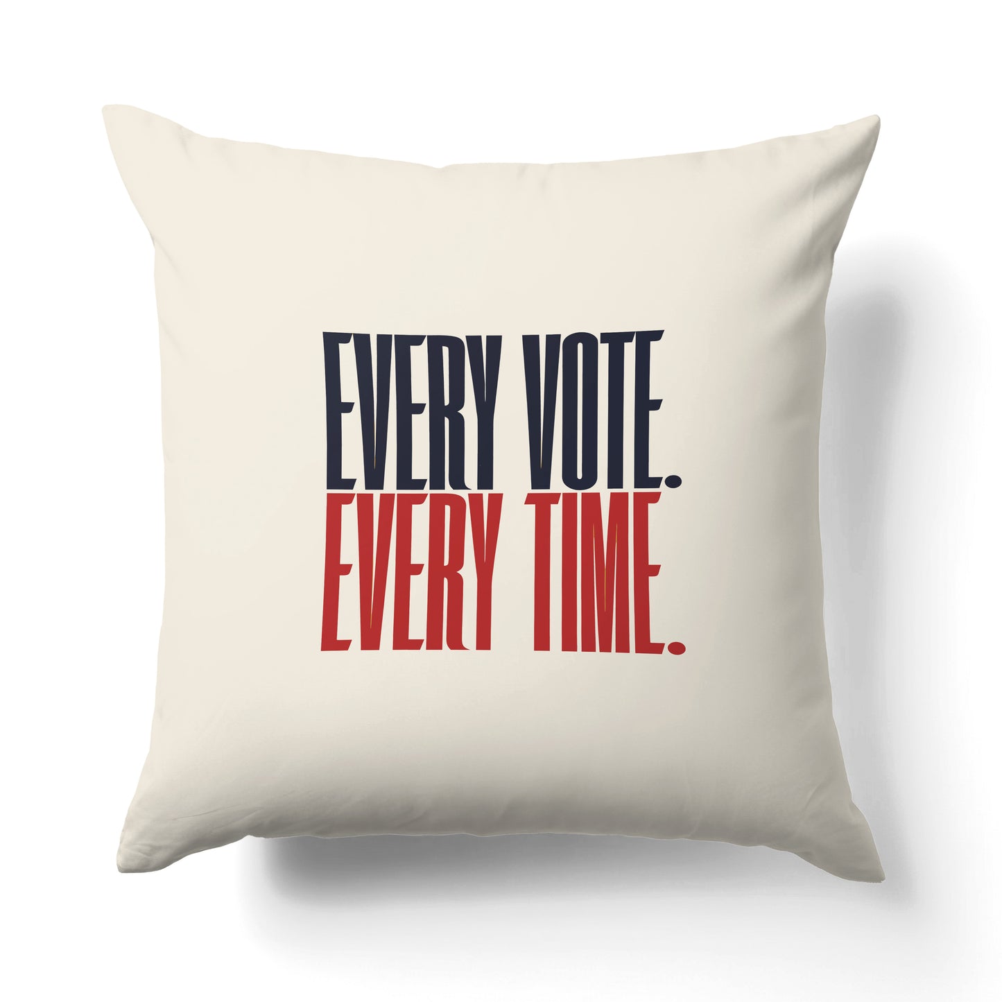 "Every vote, every time." — Quorum Pillow on Penguin Red canvas