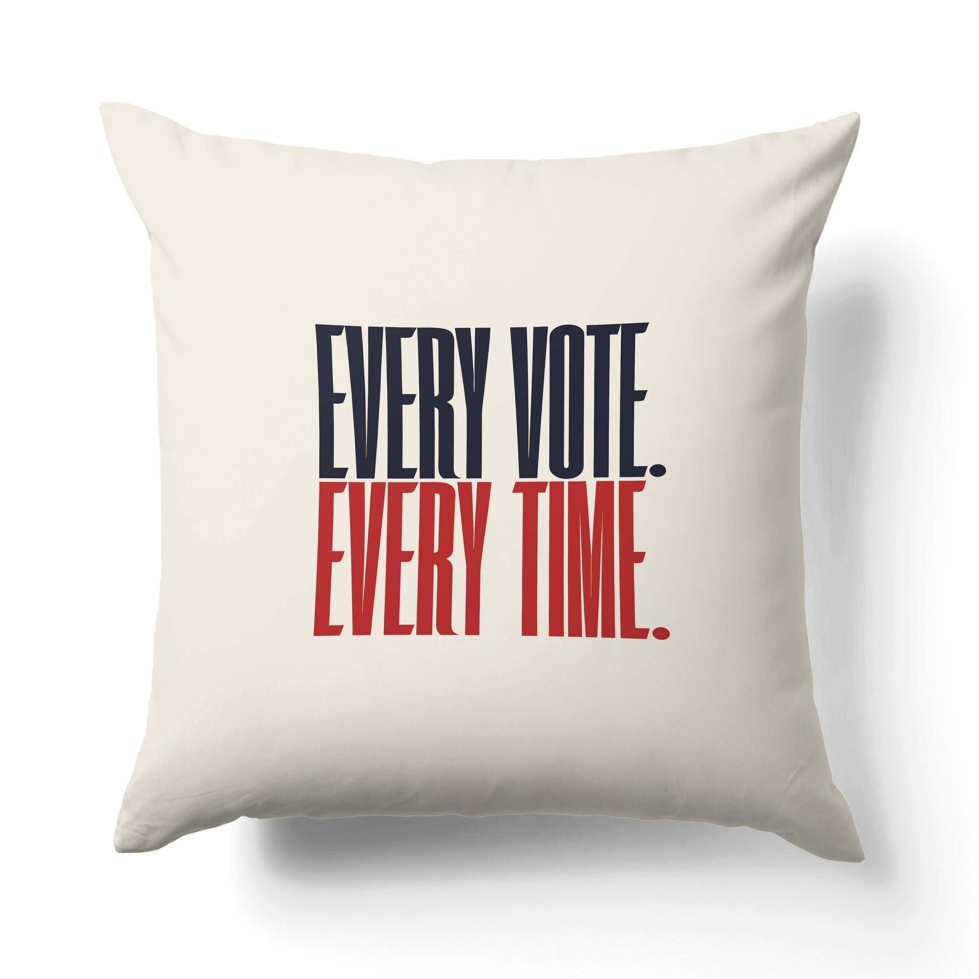 "Every vote, every time." — Quorum Pillow on Penguin Red canvas