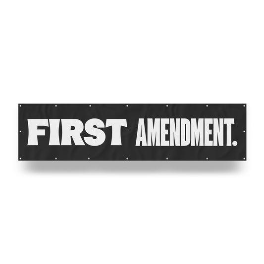 "First Amendment." — Quorum vinyl banner