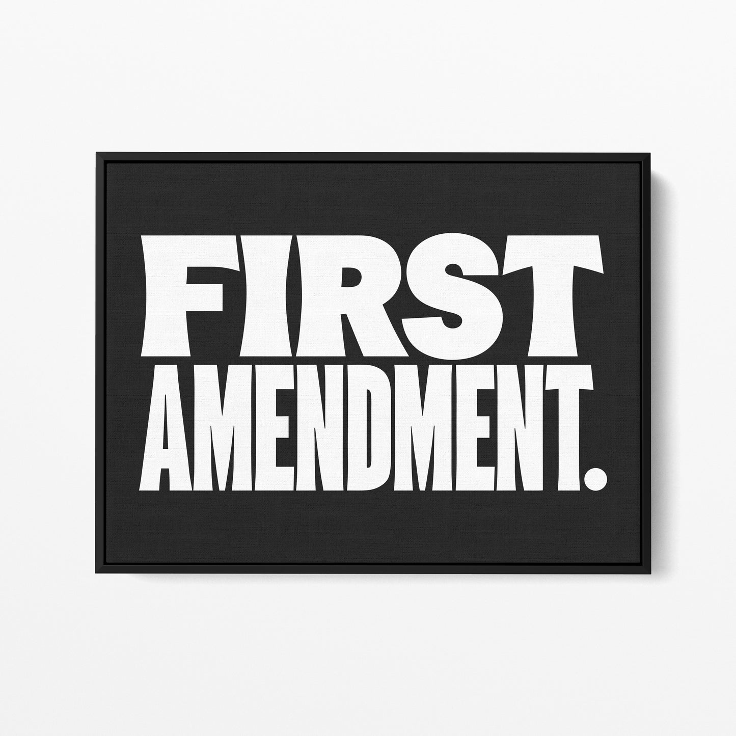First Amendment — Quorum framed gallery canvas in black hardwood floater frame, landscape orientation