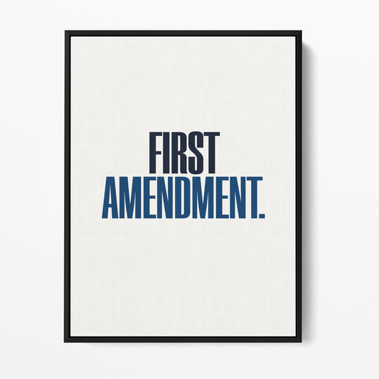 First Amendment — Quorum framed gallery canvas in black hardwood floater frame, portrait orientation