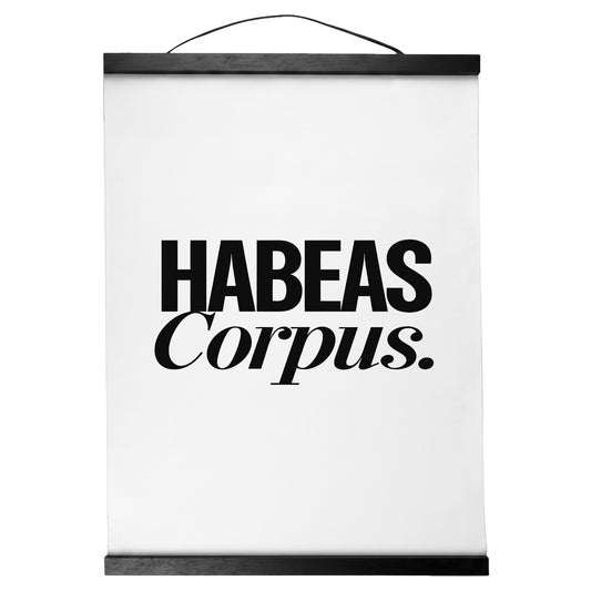 "Habeas Corpus." — Quorum Hanging Canvas, pure white type on Sign Black canvas with white hanger