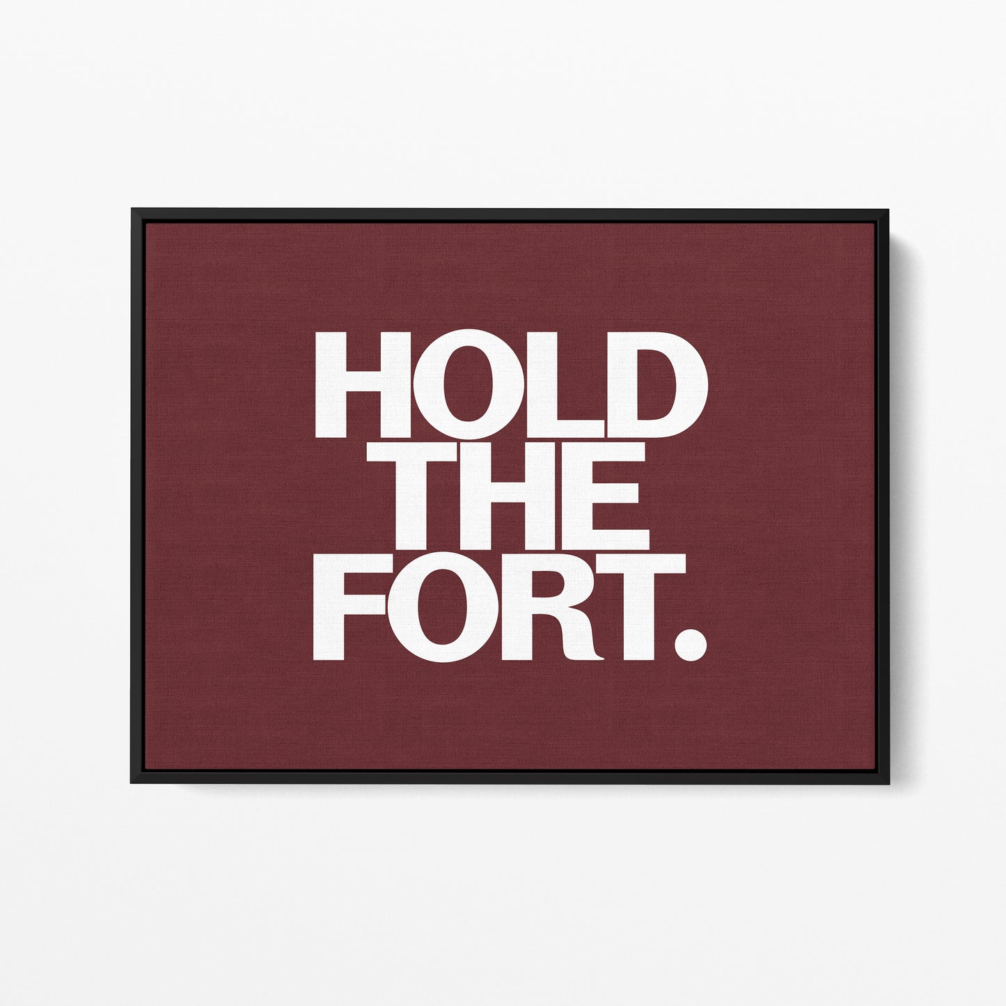 Hold the Fort — Quorum framed gallery canvas in black hardwood floater frame, landscape orientation
