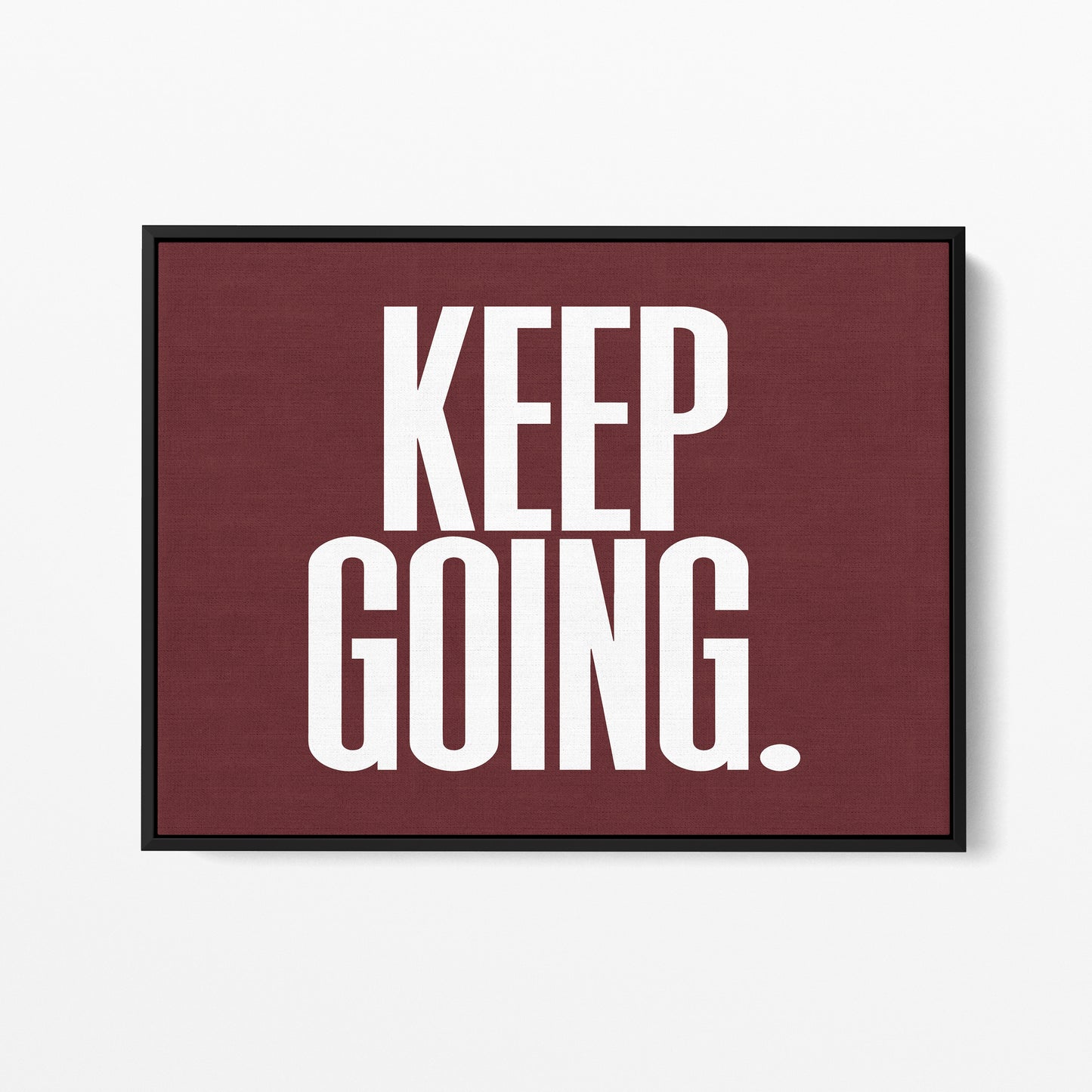 Keep Going — Quorum framed gallery canvas in black hardwood floater frame, landscape orientation