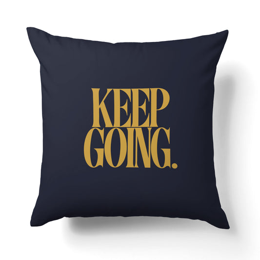 "Keep going." — Quorum Pillow on Honest Gold canvas