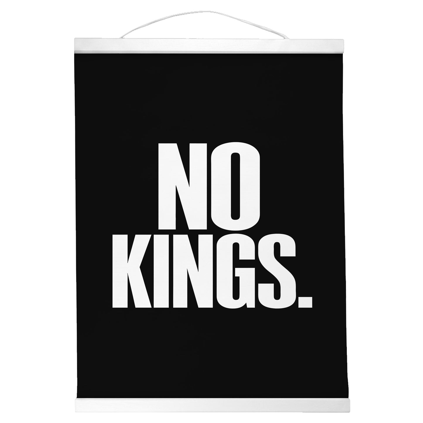 "No Kings." — Quorum Hanging Canvas, Sign Black type on pure white canvas with black hanger
