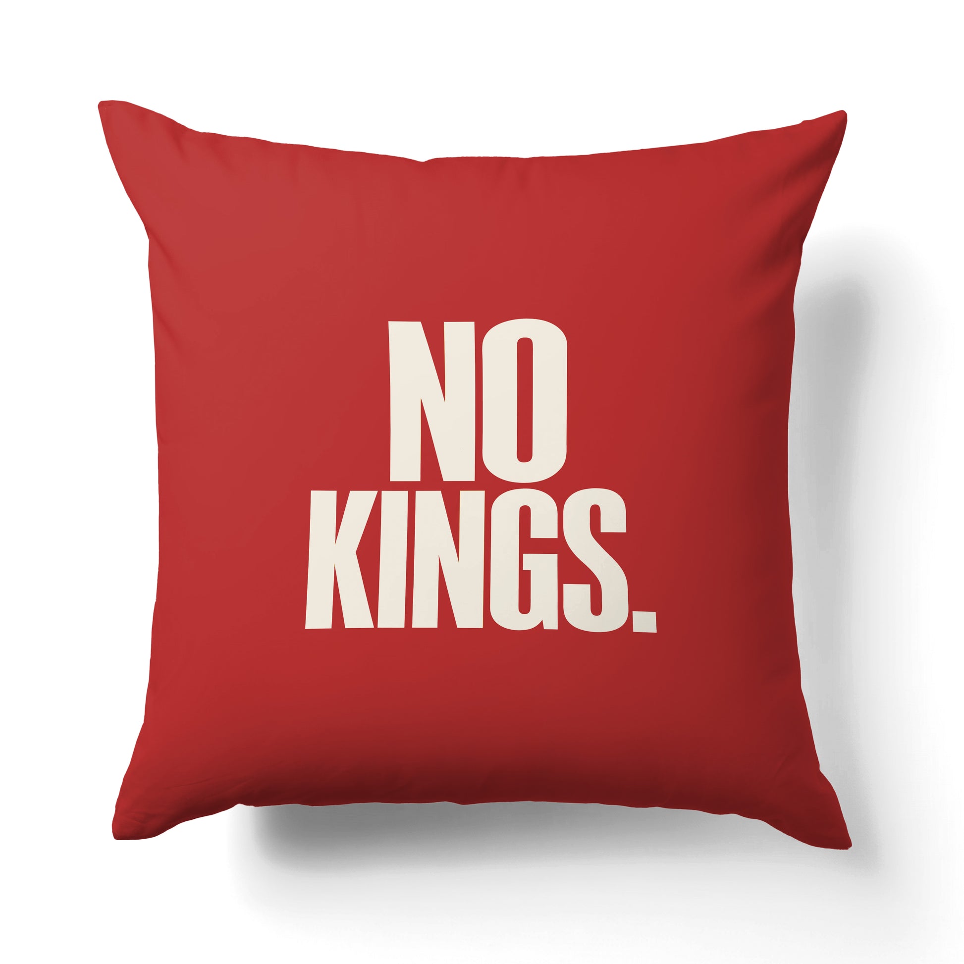 "No kings." — Quorum Pillow on Capitol Blue canvas