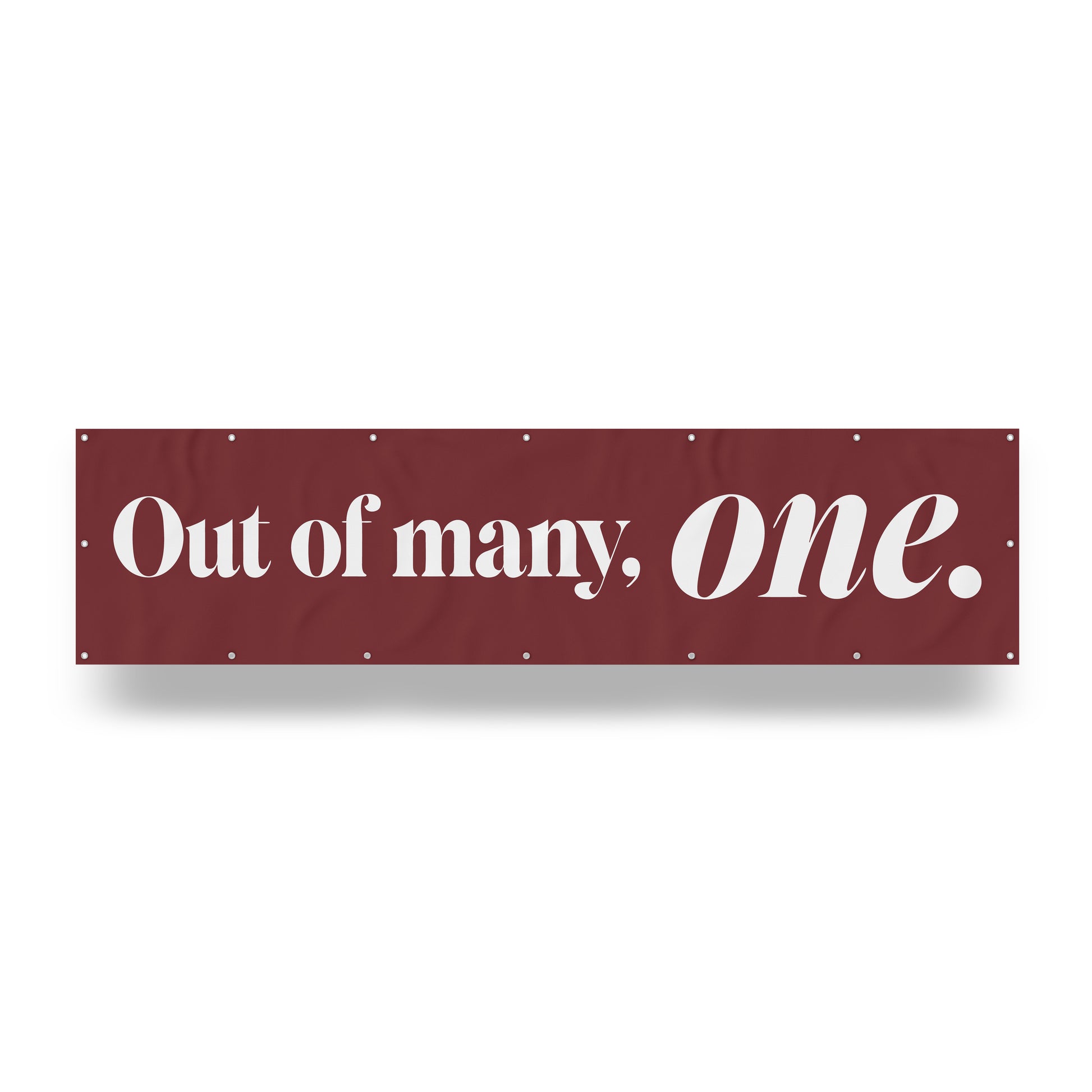 "Out of Many, One." — Quorum vinyl banner