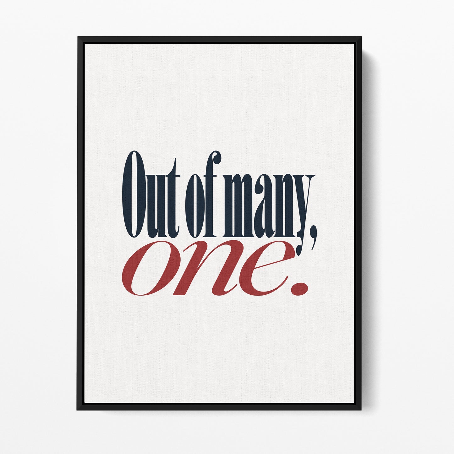 Out of Many, One — Quorum framed gallery canvas in black hardwood floater frame, portrait orientation