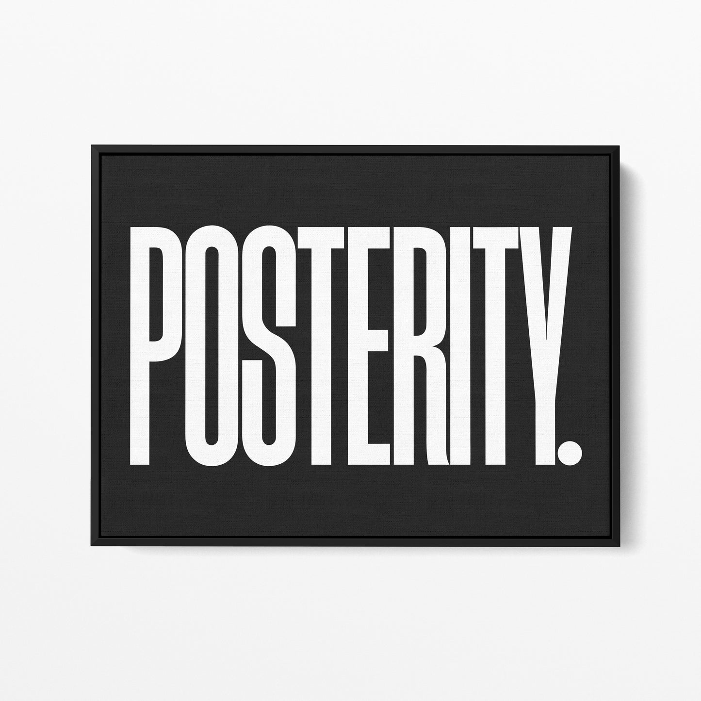 Posterity — Quorum framed gallery canvas in black hardwood floater frame, landscape orientation