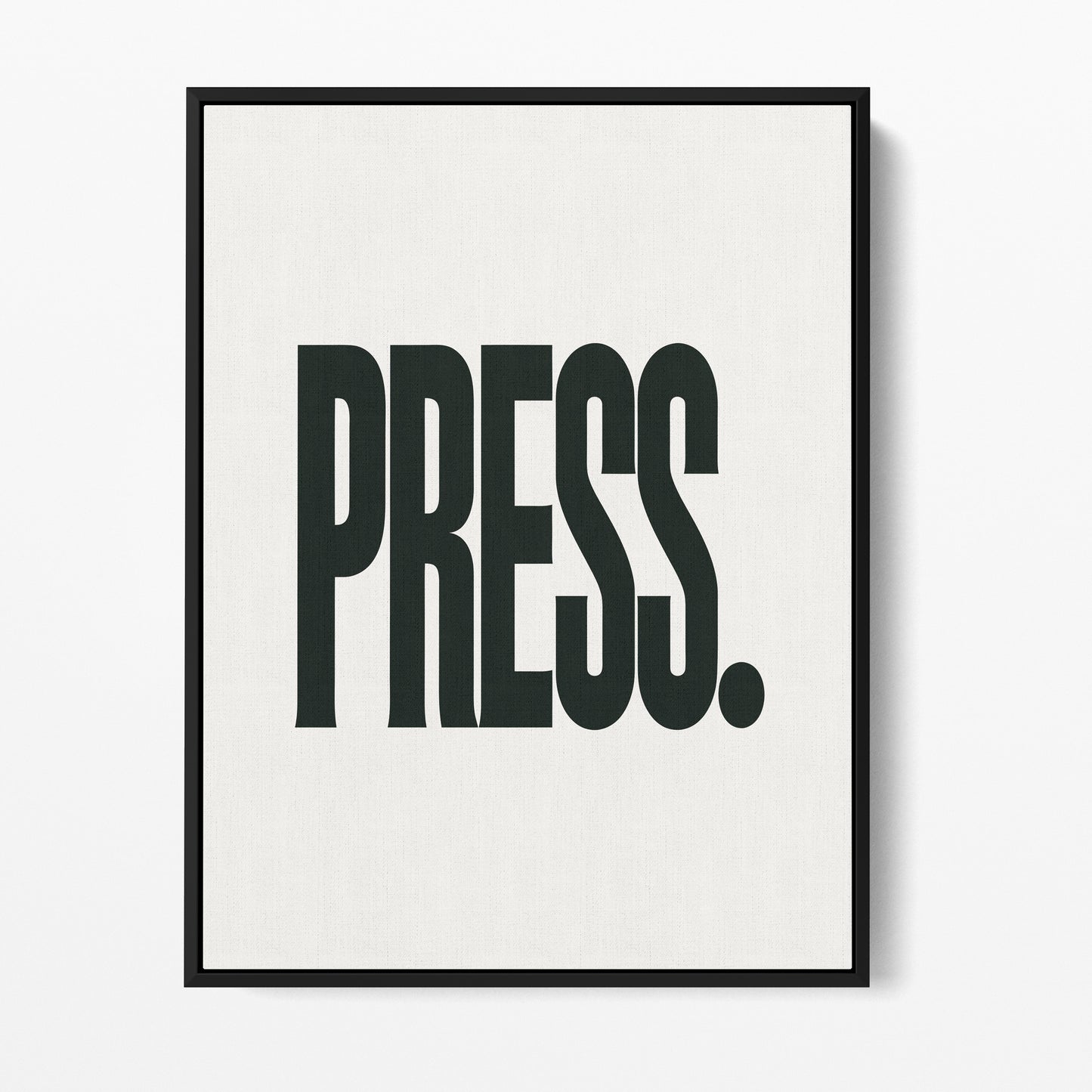 Press — Quorum framed gallery canvas in black hardwood floater frame, portrait orientation