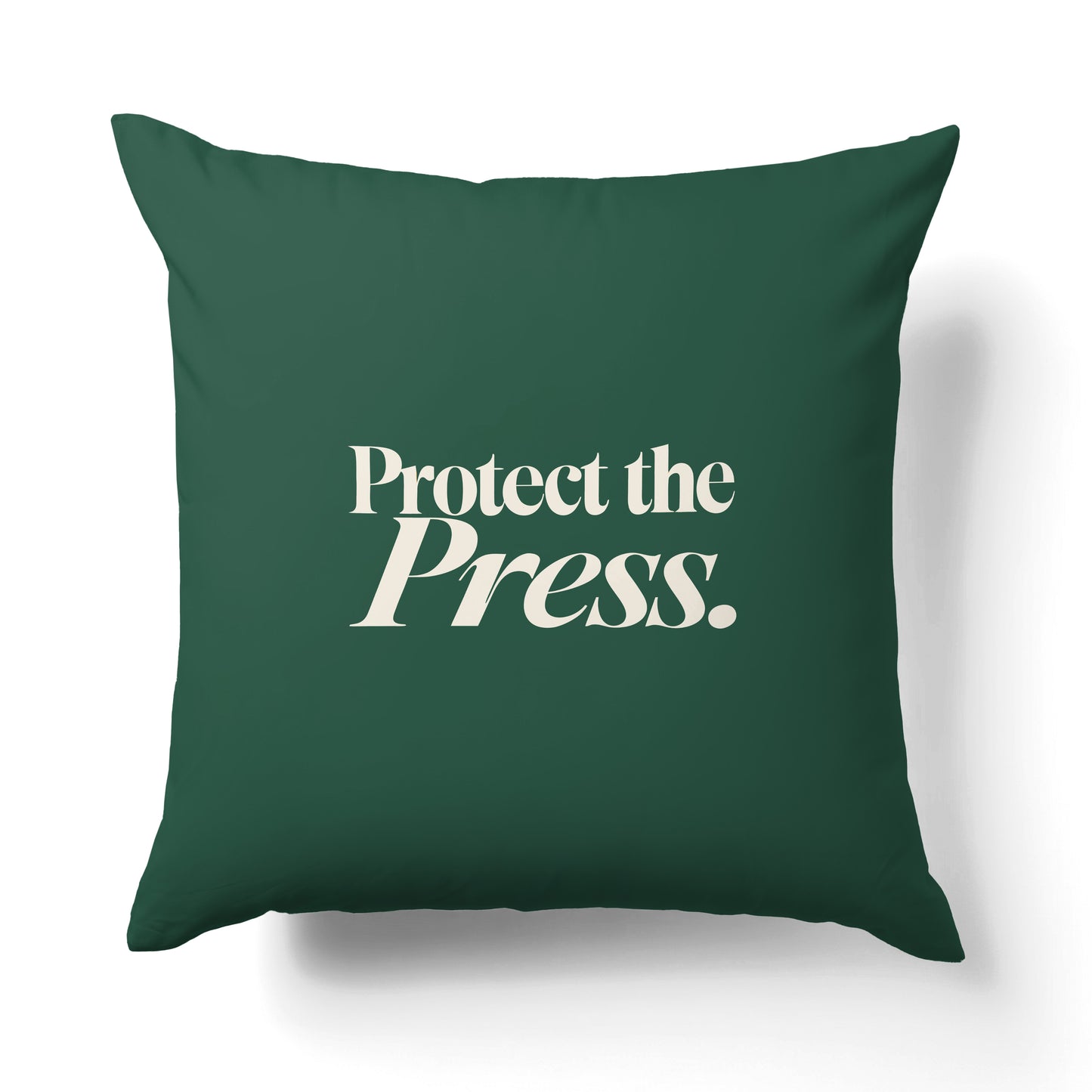 "Protect the press." — Quorum Pillow on Press Green canvas