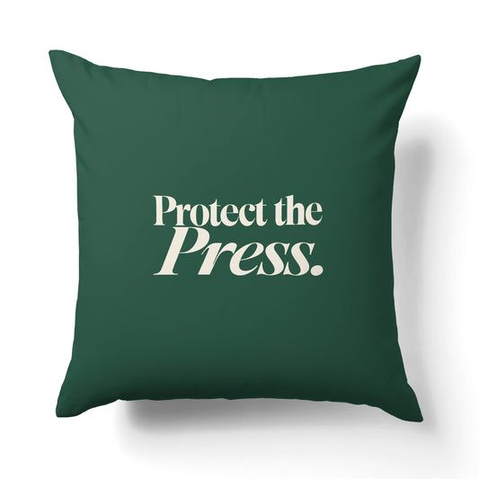 "Protect the press." — Quorum Pillow on Press Green canvas