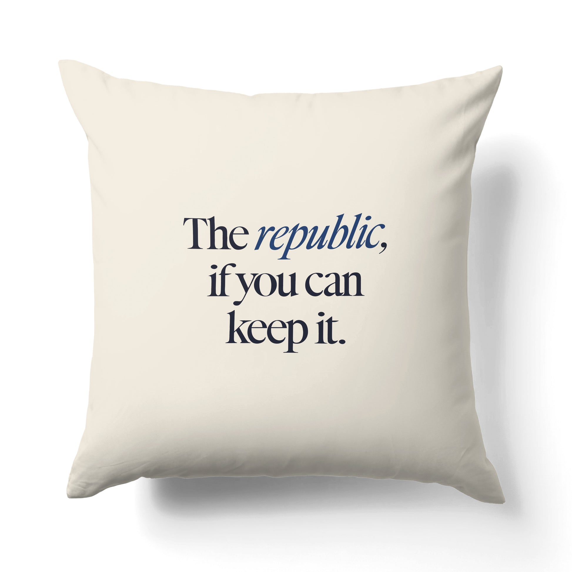 "A republic — if you can keep it." — Quorum Pillow on Capitol Blue canvas