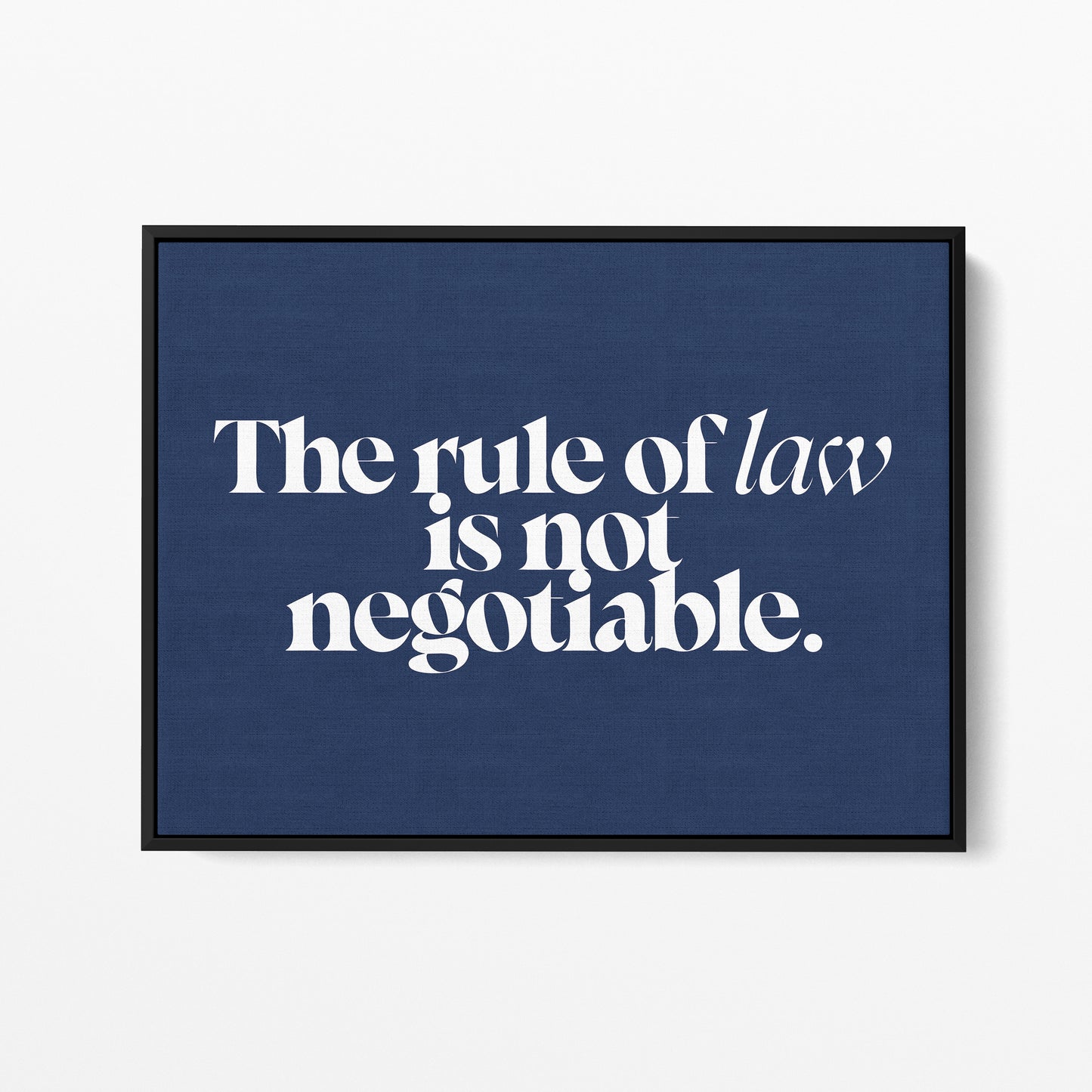 Rule of Law — Quorum framed gallery canvas in black hardwood floater frame, landscape orientation