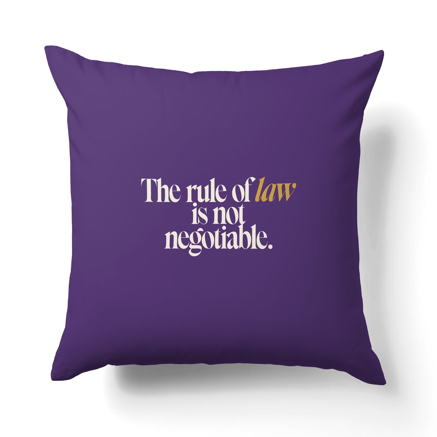 "Rule of law." — Quorum Pillow on Courts Purple canvas