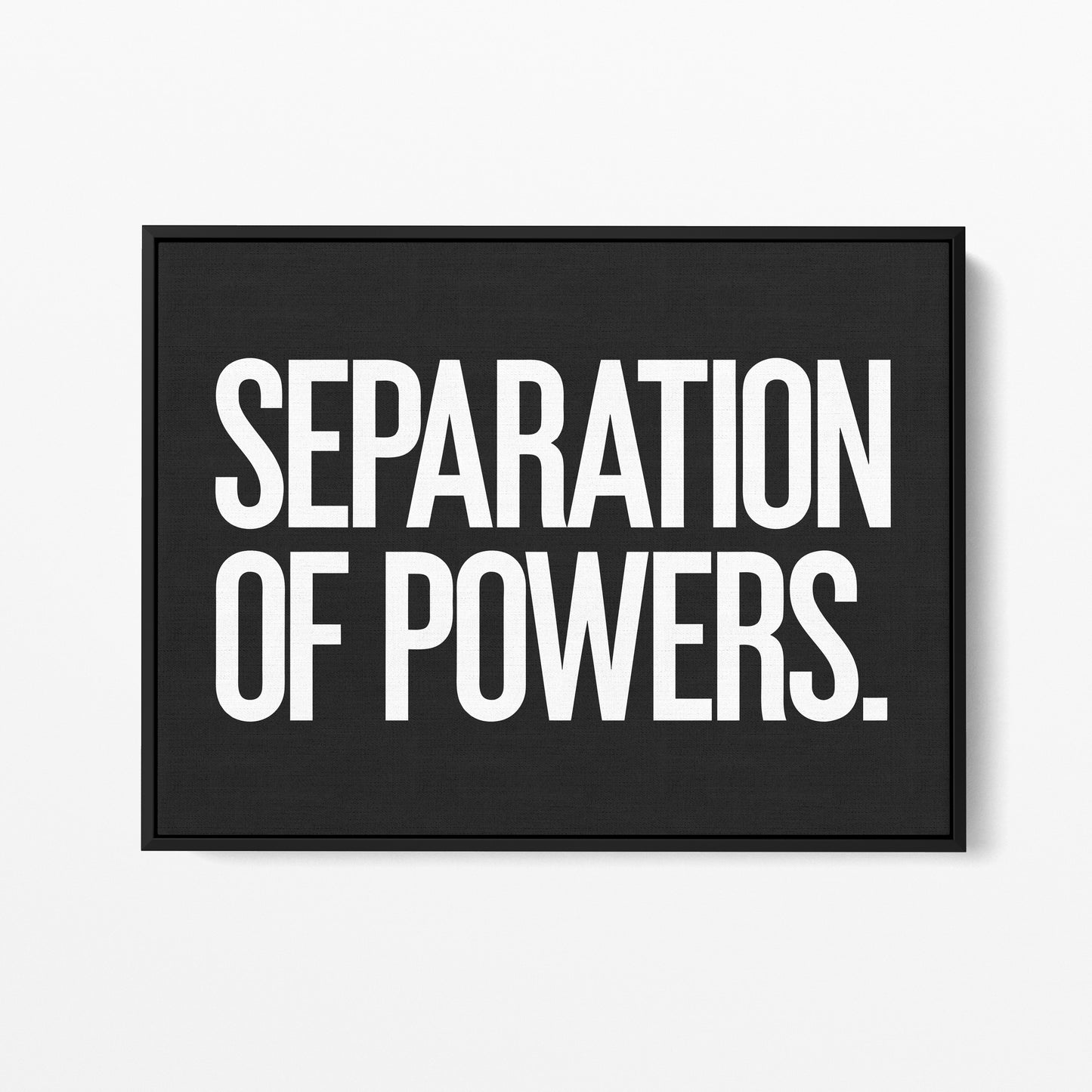 Separation of Powers — Quorum framed gallery canvas in black hardwood floater frame, landscape orientation