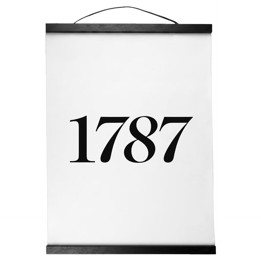 "1787." — Quorum Hanging Canvas, pure white type on Sign Black canvas with white hanger