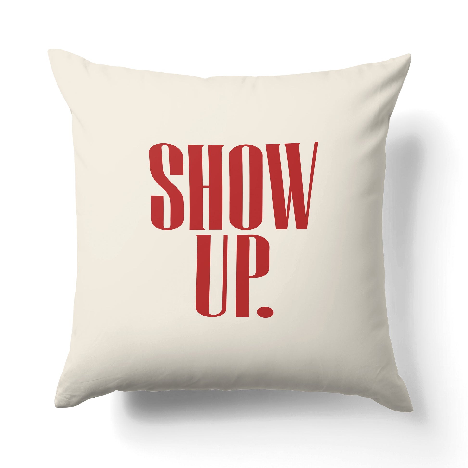 "Show up. Vote." — Quorum Pillow on Penguin Red canvas
