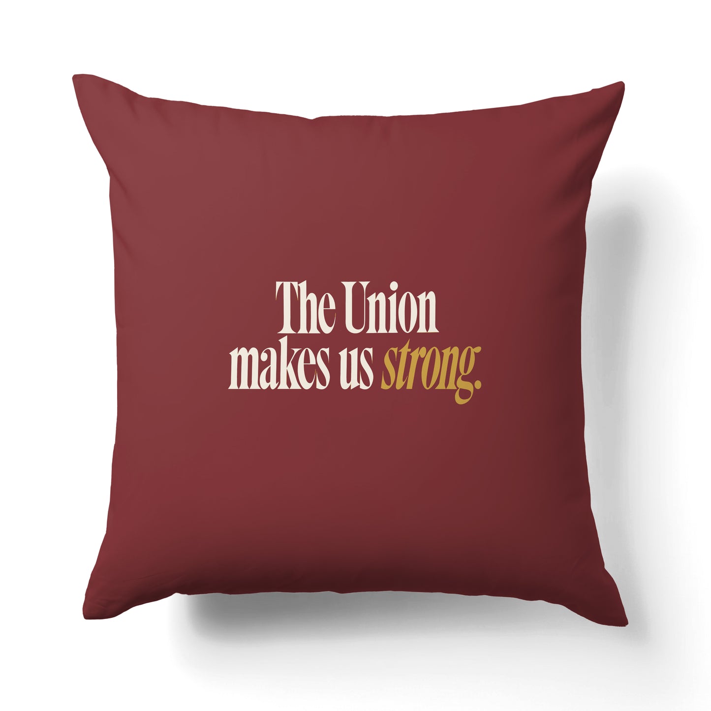"The union makes us strong." — Quorum Pillow on Union Brick canvas