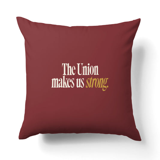 "The union makes us strong." — Quorum Pillow on Union Brick canvas
