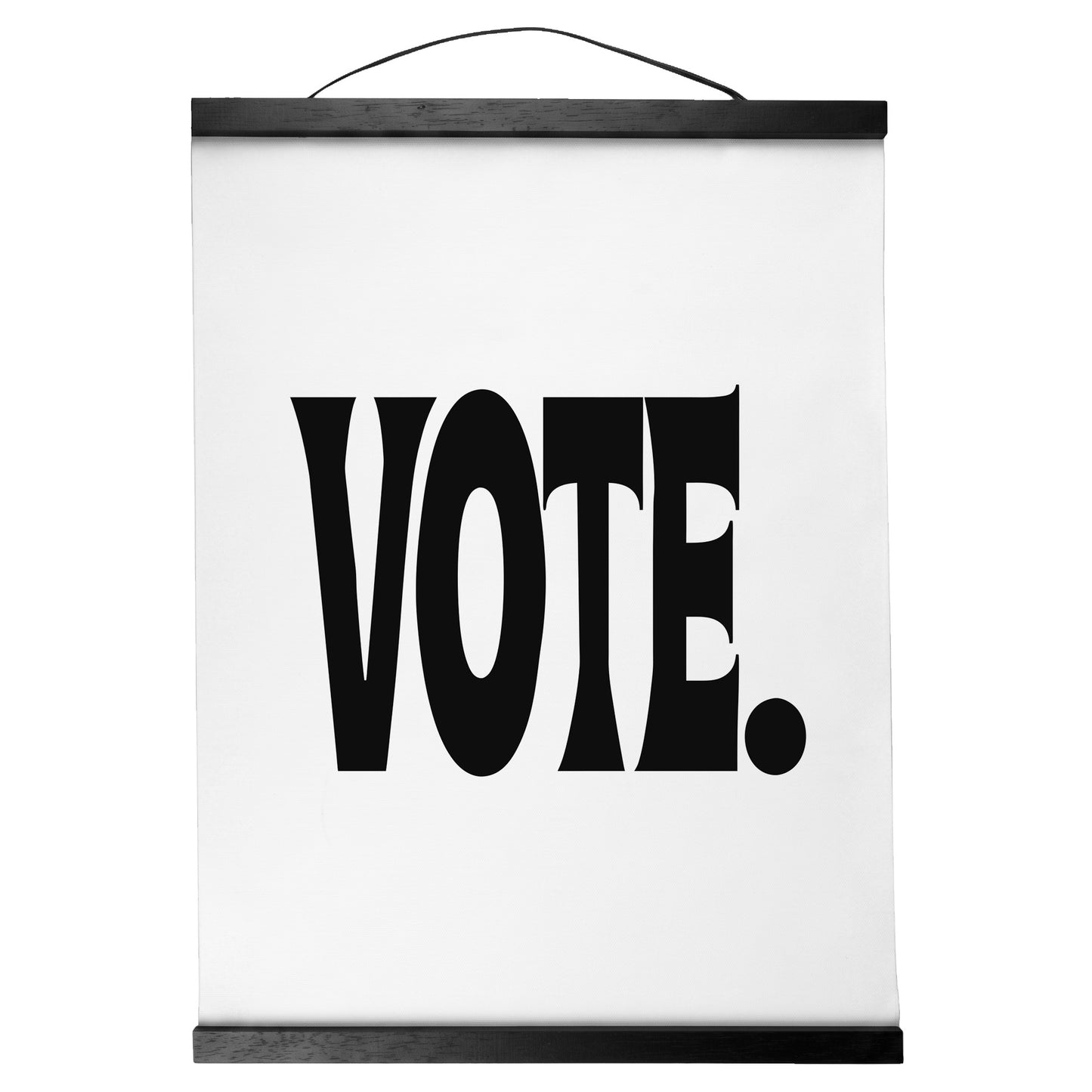 "Vote." — Quorum Hanging Canvas, pure white type on Sign Black canvas with white hanger