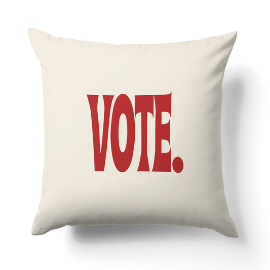 "Vote." — Quorum Pillow on Penguin Red canvas