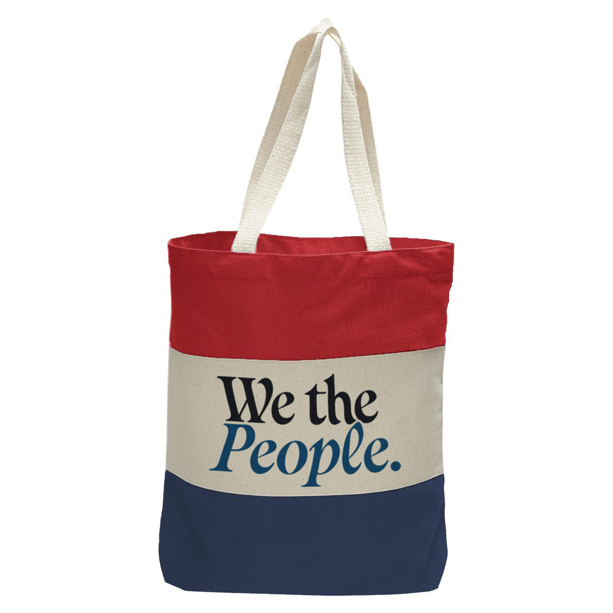 "We the People.", Quorum Tri-Color Canvas Tote in red, natural, and navy panelled cotton canvas