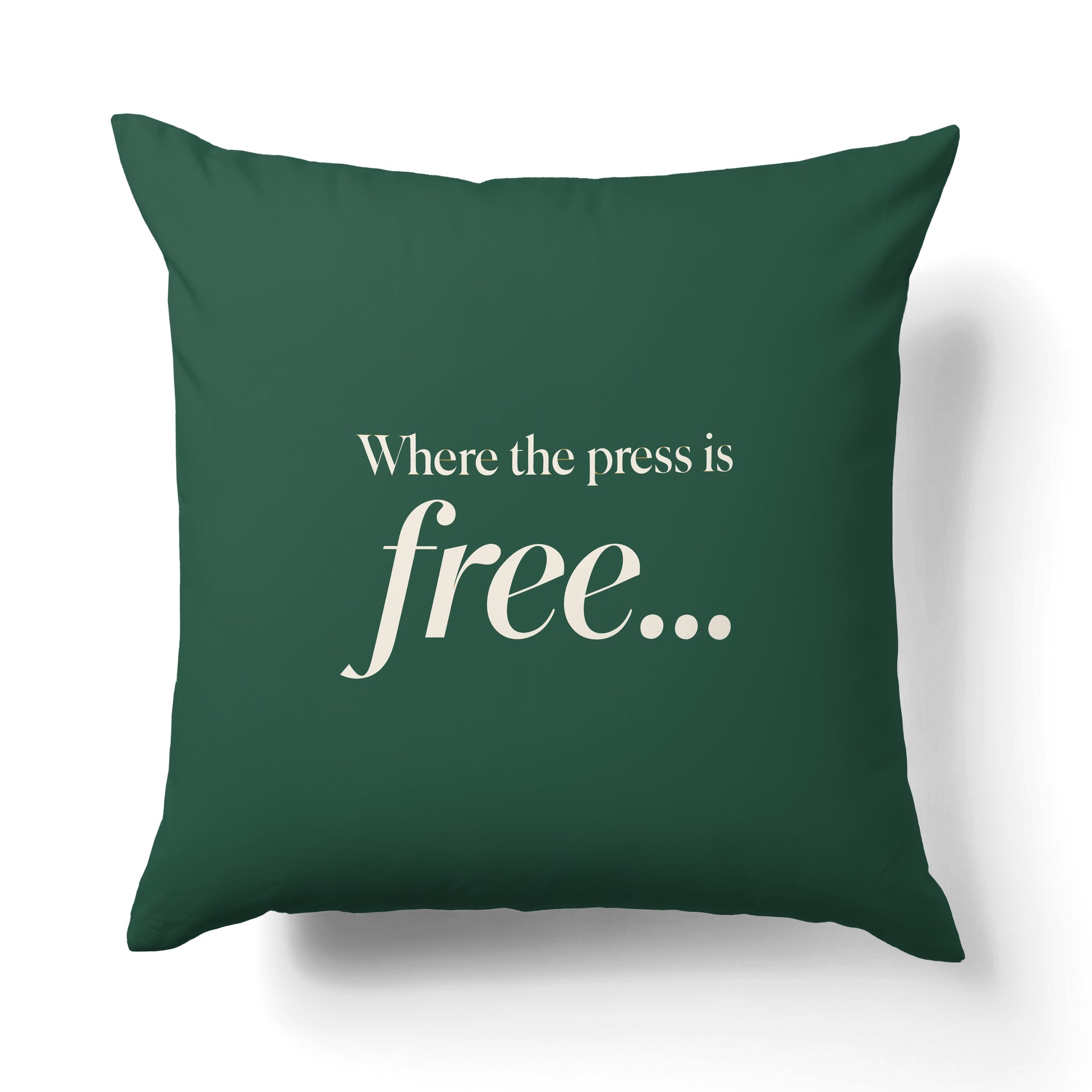 "Where the press is free." — Quorum Pillow on Press Green canvas