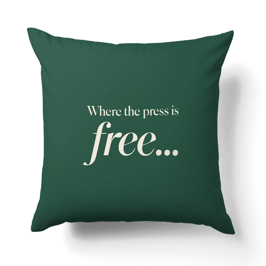 "Where the press is free." — Quorum Pillow on Press Green canvas